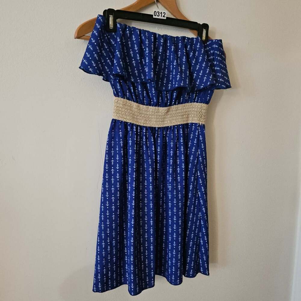 Blue Anchor Print strapless dress 312